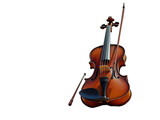 Weathered Antique Violin with Bow, Showing Rich Brown Varnish and Dark Wood Accents isolated on a transparent background
