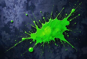 Fototapete - Vibrant green paint splatter against a dark textured background for unique computer wallpaper