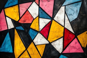 Poster - Colorful Abstract Geometric Pattern on Wall with Bright Colors and Sharp Lines