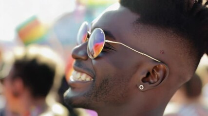 Poster - A person dressed in a vibrant shirt and sunglasses, ideal for use as a portrait or to represent a carefree personality
