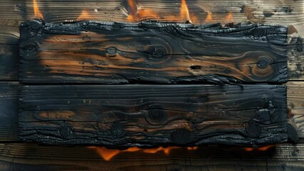 Poster - A small section of wood engulfed in flames, perfect for use in scenes where fire is present or needed as a prop