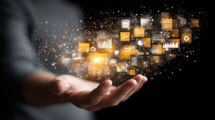 Poster - Innovative digital interaction virtual space graphic design creative environment close-up view futuristic concept for business growth