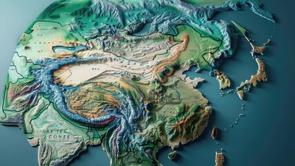 Poster - Map of Asia featuring a prominent river, ideal for use in geography and travel projects