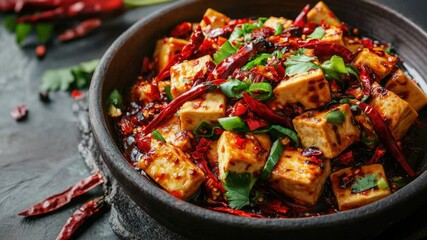 Poster - A bowl of tofu and chili, perfect for a healthy meal or snack