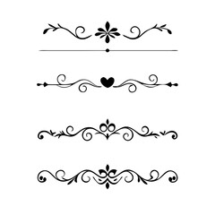 Aufkleber - Gold text dividers doodle set. Wedding decorative elements. Divider ornament, borders, floral, vintage line separators. Hand drawn vector illustration isolated on white background. Set page dividers.
