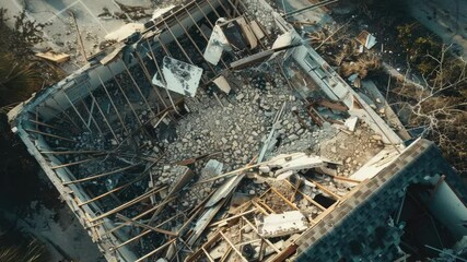 Aufkleber - Demolition site with a building being torn down from above, useful for urban or construction themed projects