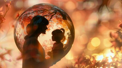Poster - A couple surrounded by a glass sphere, sitting together, possibly celebrating or making wishes