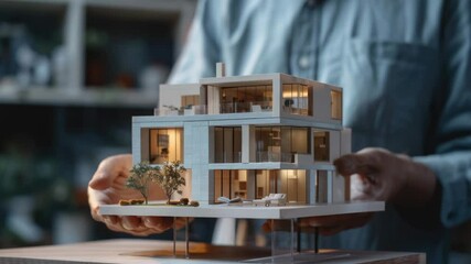 Aufkleber - A person holding a scale model of a building, great for architecture or design concept photos
