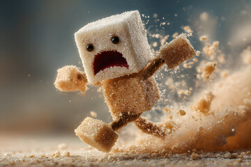 Poster - The sugar cube figure is falling apart, representing a reduction in sugar intake