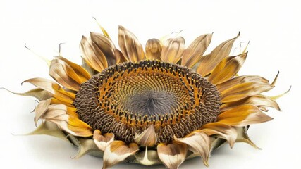 Poster - Close-up view of a bright yellow sunflower on a white background