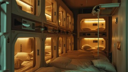 Aufkleber - A simple room with multiple bunk beds for sleeping quarters