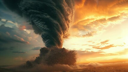 Poster - A massive tornado cloud forms in the sky, with swirling winds and dark stormy clouds