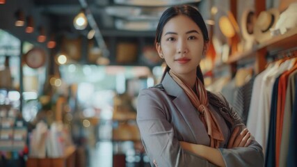 Aufkleber - A person standing in front of a clothing rack, suitable for use in a fashion or lifestyle context