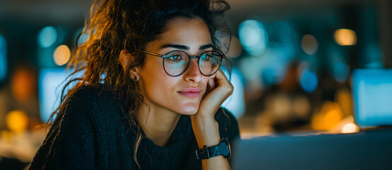 Poster - The image shows a young Indian female IT developer working on a laptop in the office.