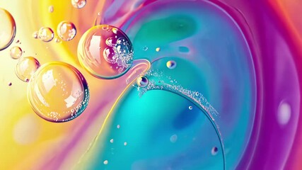 Poster - colorful abstract liquid rainbow texture with bubbles and chaotic movement across the surface, abstr