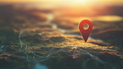 Poster - A small red pin stuck to a rocky outcropping, set against a warm sunset backdrop
