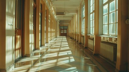 Aufkleber - A long hallway with many windows and a radiator