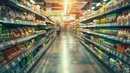 Aufkleber - A busy grocery store aisle filled with various food products