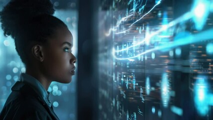Poster - A person stands before a vast expanse of digital information, ready to analyze and process the data
