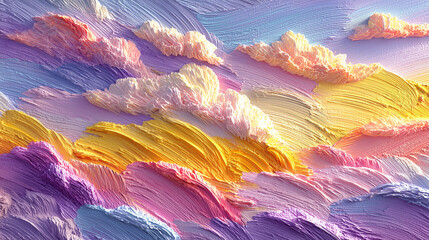 Poster - Vibrant abstract landscape with textured clouds in pastel shades during sunset