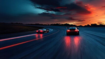 Aufkleber - A pair of vehicles making their way along the highway as the sun sets in the background