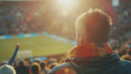 Poster - A person watches soccer game wearing a scarf, possibly in a stadium or outdoors