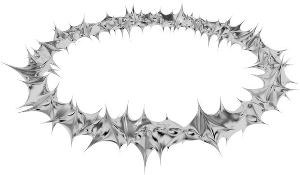 Edgy and distinctive, this 3D rendered metallic circle showcases a continuous band of sharp, reflective points, evoking a sense of both defense and allure. Excellent for backgrounds, overlays,