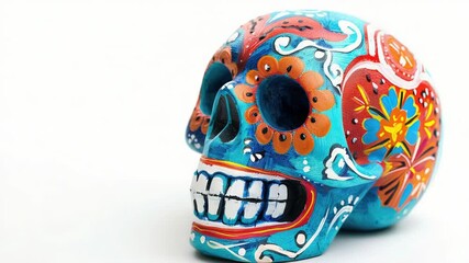 Poster - A vibrant sugar skull on a white background