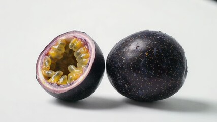Poster - Fresh passion fruit cut in half on a white background