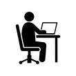 © Rehan - A simple black icon of a person working on a laptop at a desk isolated on white background