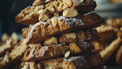 Aufkleber - A close-up shot of a stack of cookies on a table, perfect for food and dessert photography