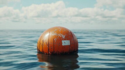 Poster - A vibrant orange buoy floats calmly in the vast ocean, surrounded by open water