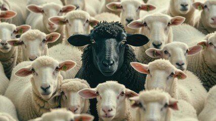Poster - A group of sheep gathered in a row, possibly waiting or resting