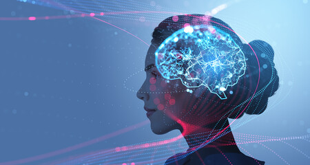 Aufkleber - Futuristic concept of human intelligence enhancement with neural