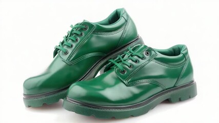 Poster - A pair of green shoes sit alone on a clean white surface