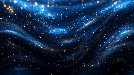Wall Mural - Dark blue background with shimmering light.
Flowing lines of stardust and golden particles.