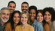 © Syuhuud - Diverse Group Portrait Smiling Together – Natural Skin Textures on White Studio Background