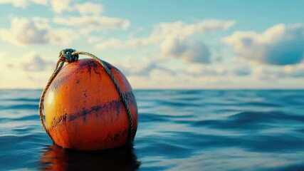Poster - Buoy floating on calm ocean waters with a vibrant orange color