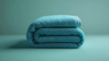 Aufkleber - A collection of blue towels stacked on a table, ideal for use in bathroom or spa settings