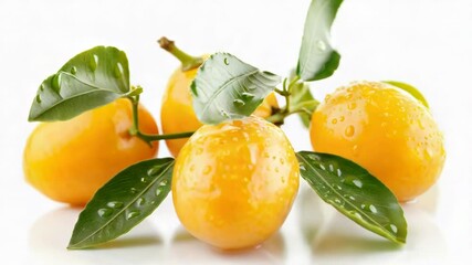 Poster - Oranges with green leaves on a white background