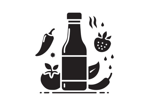 Bottle of Sauce Silhouette Black Vector Illustration
