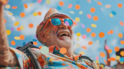 Poster - A man celebrates with confetti, party atmosphere