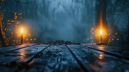 Poster - A wooden floor amidst a dense forest, perfect for outdoor or rustic-themed settings