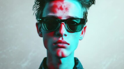 Poster - A man wearing red glasses and a tie, suitable for use in a professional or formal setting