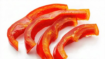 Poster - Freshly sliced red peppers on a white surface, ideal for food photography and recipes