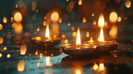 Poster - A group of lit candles sit atop a table, providing warm and cozy light