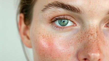 Poster - Close-up portrait of a person with freckled skin, great for illustration or representation purposes