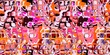 © Limolida Studio - Abstract blotched random mosaic shape square seamless border pattern. Dense grungy mottled effect fabric texture design with tileable banner print. For speckled impressionism style ribbon trim edge.