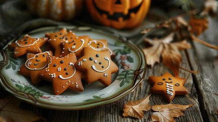 Poster - A plate of ginger cookies with unique facial designs