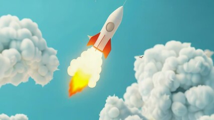 Poster - A rocket soaring through the clouds, an image of adventure and exploration